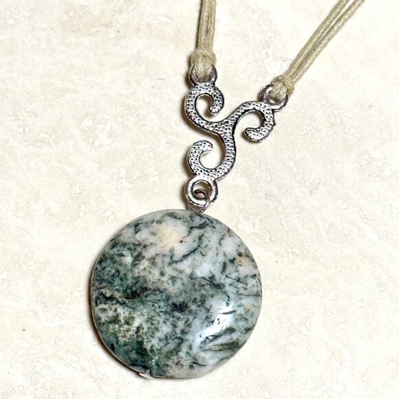 2/$20, Natural Green Tree Agate Necklace, Genuine Gemstone Cord Necklace - Picture 7 of 12